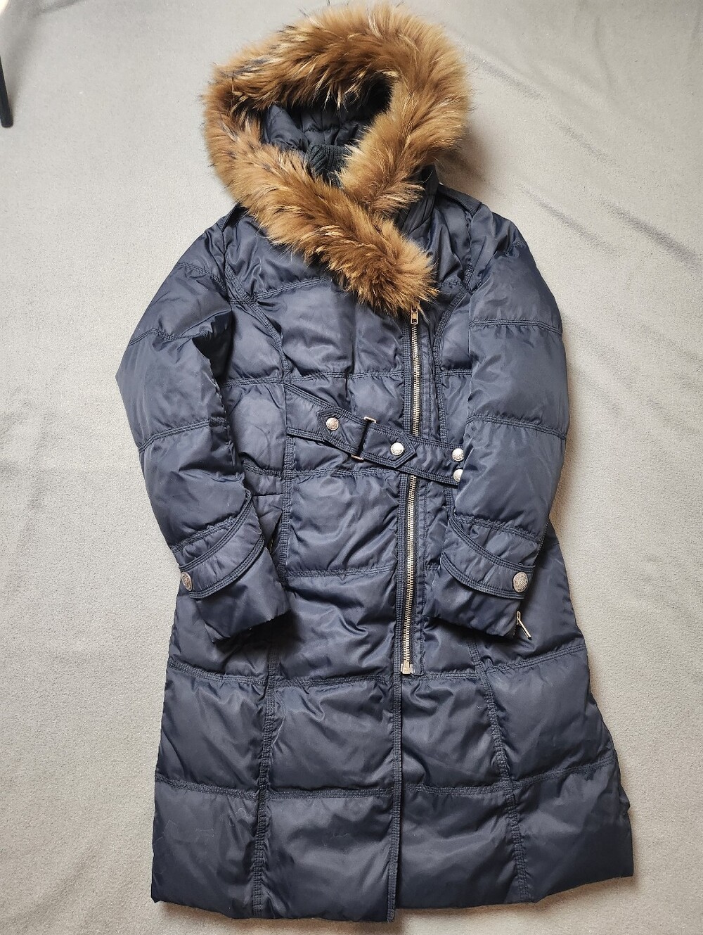 Jossy Jo Long Down Puffer Coat Fur Hood Women's S/M Tag XL